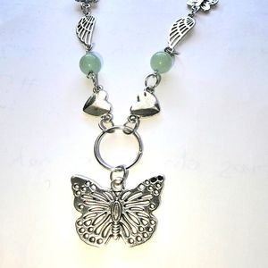 3 for $18 Silvertone Butterfly Necklace with Green Aventurine Stone NWT